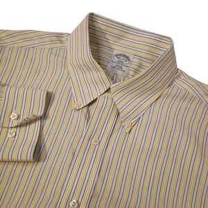 Brooks Brothers Button Down‎ Shirt Mens Large 16.5 2/3 Slim Fit Yellow Striped